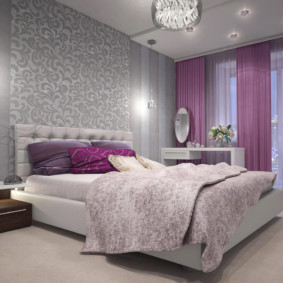 วอลล์เปเปอร์สีเทาในแนวคิดการตกแต่งภายในห้องนอน