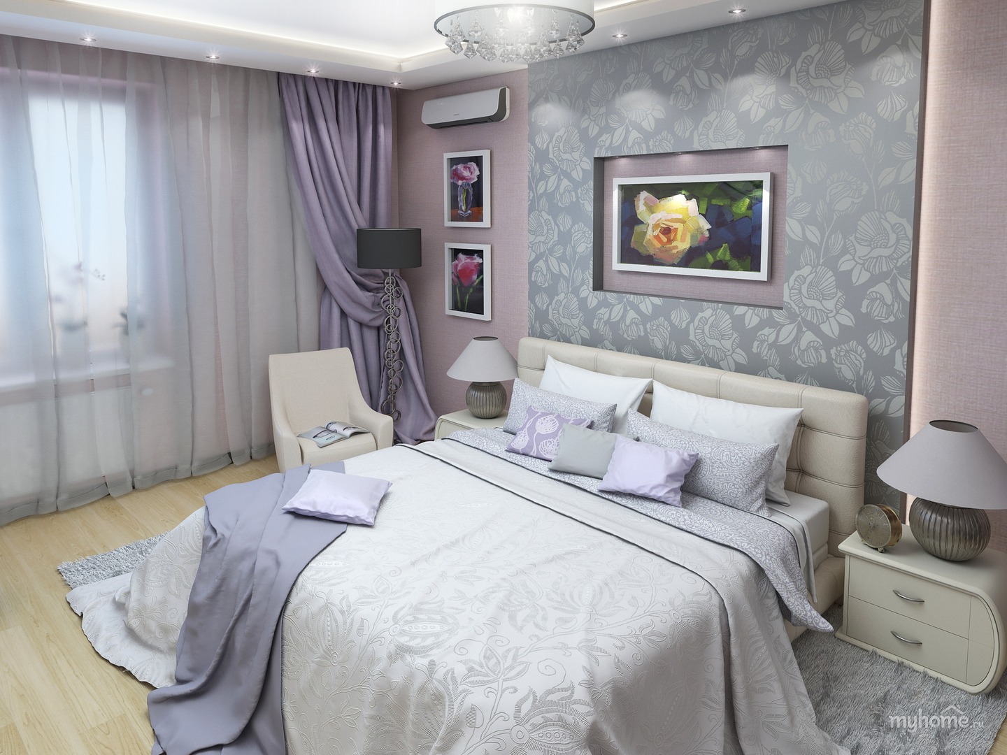 วอลล์เปเปอร์สีเทาในห้องนอน