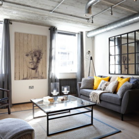 ห้องนั่งเล่นที่ทันสมัยในแนวคิดการออกแบบอพาร์ตเมนต์