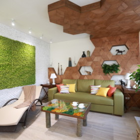 กระเบื้องไม้ในห้องนั่งเล่นสไตล์ eco