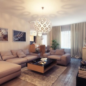 เพดานเคลือบเรียบในห้องนั่งเล่น