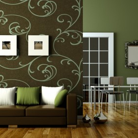 วอลล์เปเปอร์สีเขียวเข้มในห้องนั่งเล่น