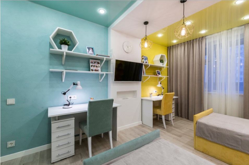 การแบ่งเขตด้วยแสงและสีสำหรับห้องสำหรับเด็กสองคน
