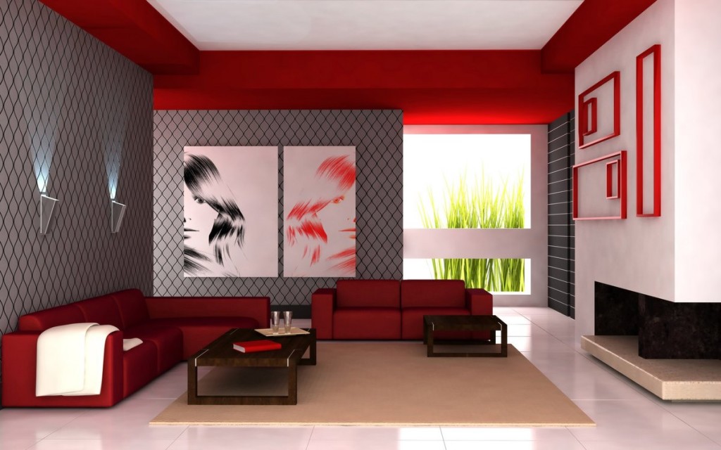 วอลล์เปเปอร์สีเทาในห้องนั่งเล่นสไตล์ทันสมัย