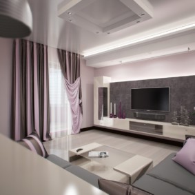วอลล์เปเปอร์สีเทาบนผนังห้องนั่งเล่น