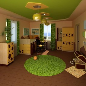 เพดานสีเขียวในห้องเล่นเกมส์