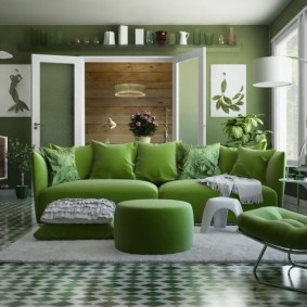 เฟอร์นิเจอร์สีเขียวในห้องที่ทันสมัย