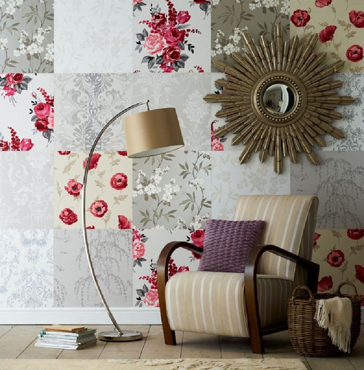เทคนิคการเย็บปะติดปะต่อกัน wallpapering ในห้องนั่งเล่น