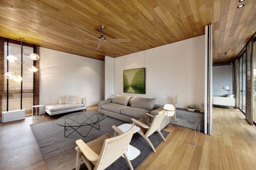 Minimalism ในการตกแต่งภายในบ้านทำจากไม้