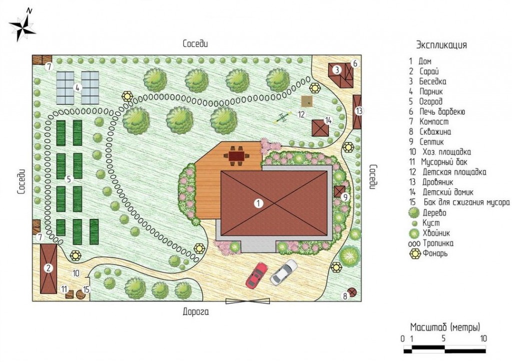 แผนทั่วไปของที่ดิน 10 เอเคอร์พร้อมบ้านและที่จอดรถ