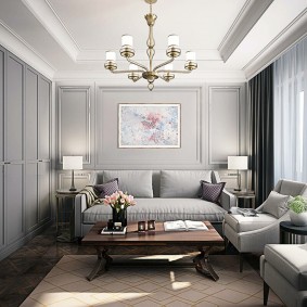 ผนังสีเทาในห้องสี่เหลี่ยม