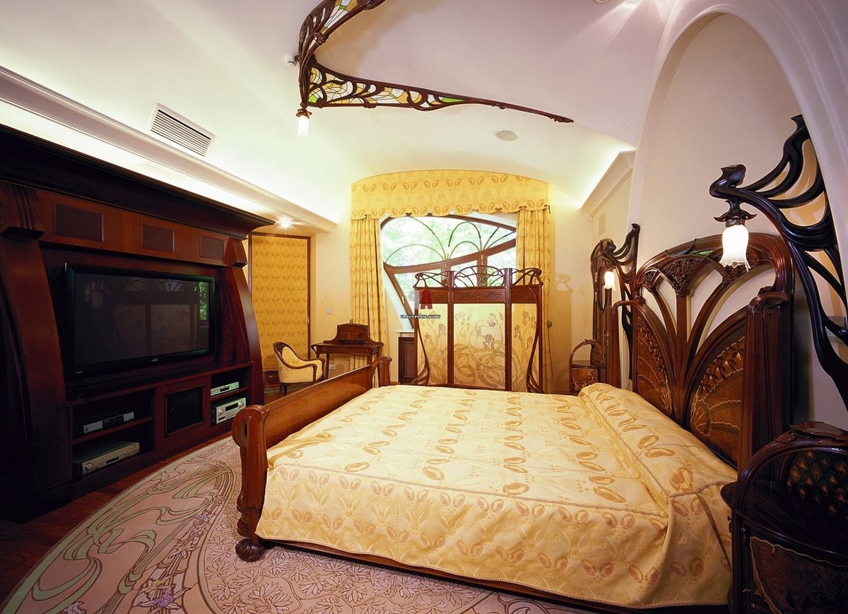 สไตล์อาร์ตนูโวในการตกแต่งภายในห้องนอน